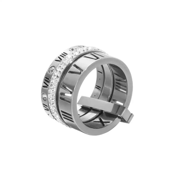 Stainless Steel Cubic  Zirconia Roman Numerals Engagement Wedding Rings 7 - Picture 1 of 4